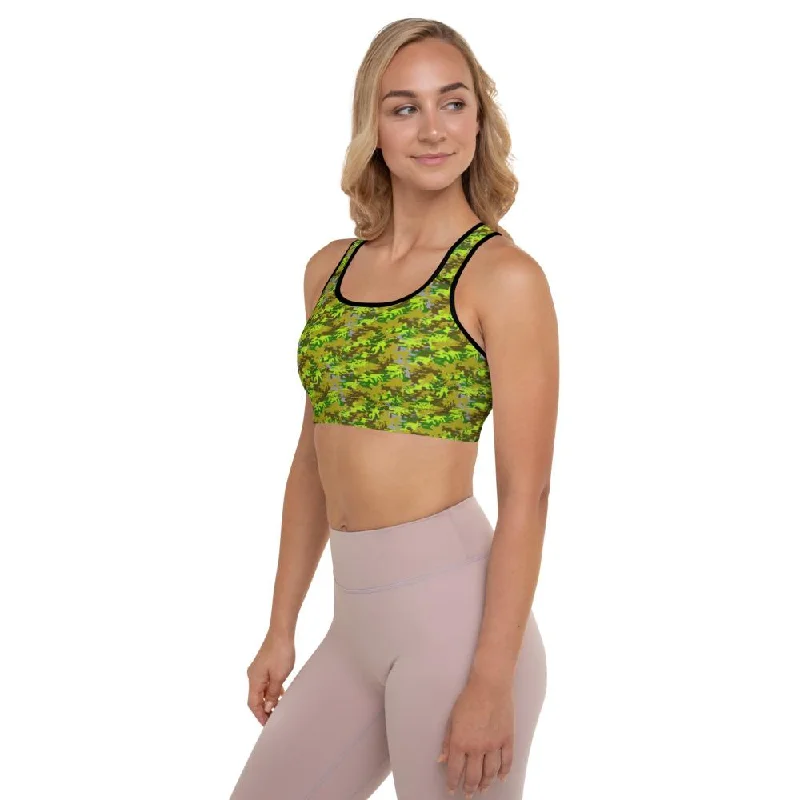 Green Camo Sports Bra, Military Army Women's Padded Workout Bra- Made in USA/EU Push-Up Bra Set Green Camo Sports Bra, Military Army Women's Padded Workout Bra- Made in USA/EU Push-Up Bra Set