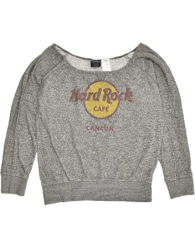 HARD ROCK CAFE Womens Cancun Graphic Sweatshirt Jumper UK 16 Large Grey Hoodie with Set-In Sleeves Structured Classic HARD ROCK CAFE Womens Cancun Graphic Sweatshirt Jumper UK 16 Large Grey Hoodie with Set-In Sleeves Structured Classic