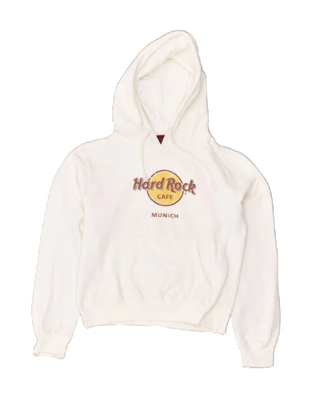 HARD ROCK CAFE Womens Munich Graphic Hoodie Jumper UK 10 Small White Hoodie with Hem Contrast Bold Stylish HARD ROCK CAFE Womens Munich Graphic Hoodie Jumper UK 10 Small White Hoodie with Hem Contrast Bold Stylish