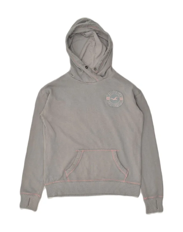HOLLISTER Womens California Graphic Hoodie Jumper UK 10 Small Grey Cotton Cotton Hoodie Fleece Lining Warmth HOLLISTER Womens California Graphic Hoodie Jumper UK 10 Small Grey Cotton Cotton Hoodie Fleece Lining Warmth