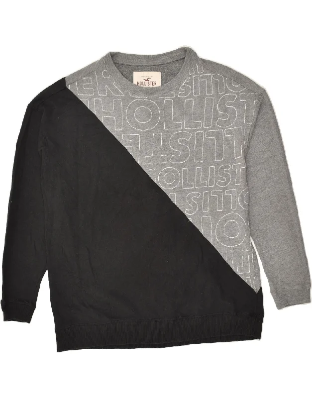 HOLLISTER Womens California Graphic Sweatshirt Jumper UK 14 Medium Grey Hoodie with Front Slit Layering Stylish HOLLISTER Womens California Graphic Sweatshirt Jumper UK 14 Medium Grey Hoodie with Front Slit Layering Stylish
