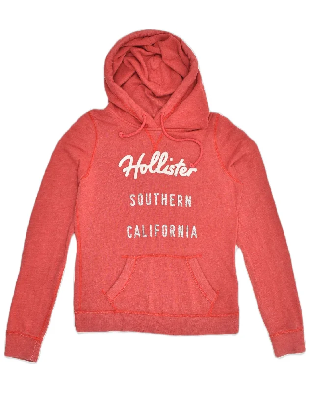 HOLLISTER Womens Graphic Hoodie Jumper UK 10 Small Red Cotton Hoodie with Bell Sleeves Flared Feminine HOLLISTER Womens Graphic Hoodie Jumper UK 10 Small Red Cotton Hoodie with Bell Sleeves Flared Feminine