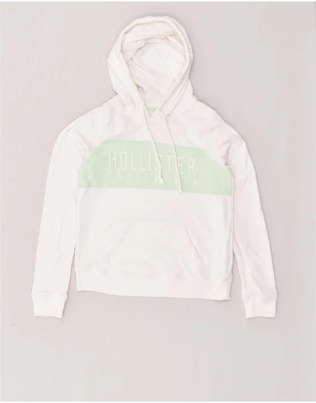 HOLLISTER Womens Graphic Hoodie Jumper UK 12 Medium White Colourblock Hoodie with Hem Fringe Bohemian Relaxed HOLLISTER Womens Graphic Hoodie Jumper UK 12 Medium White Colourblock Hoodie with Hem Fringe Bohemian Relaxed