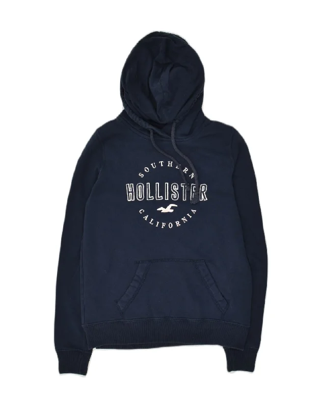 HOLLISTER Womens Graphic Hoodie Jumper UK 6 XS Navy Blue Cotton Hoodie with Hem Contrast Bold Stylish HOLLISTER Womens Graphic Hoodie Jumper UK 6 XS Navy Blue Cotton Hoodie with Hem Contrast Bold Stylish