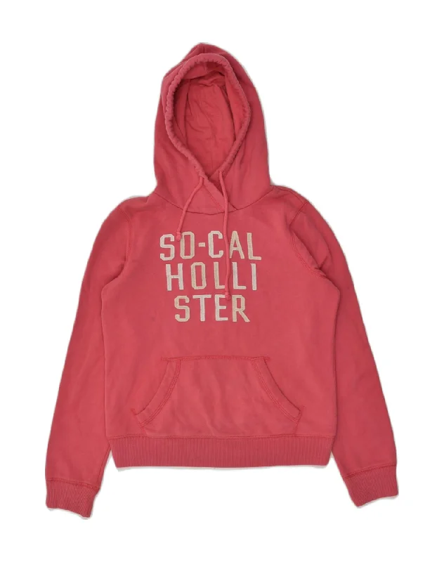 HOLLISTER Womens Graphic Hoodie Jumper UK 8 Small Pink Cotton Hoodie with Back Slit Movement Comfort HOLLISTER Womens Graphic Hoodie Jumper UK 8 Small Pink Cotton Hoodie with Back Slit Movement Comfort