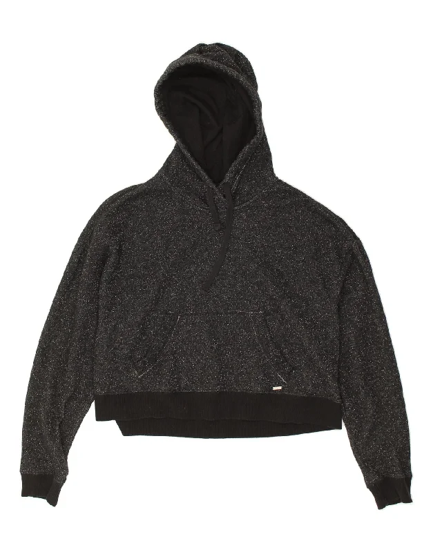 HOLLISTER Womens Hoodie Jumper UK 10 Small Black Flecked Cotton Hoodie with Drawstring Waist Adjustable Fitted HOLLISTER Womens Hoodie Jumper UK 10 Small Black Flecked Cotton Hoodie with Drawstring Waist Adjustable Fitted