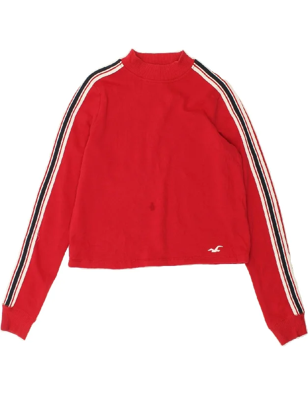 HOLLISTER Womens Sweatshirt Jumper UK 6 XS Red Cotton Hoodie with Frayed Bohemian Relaxed HOLLISTER Womens Sweatshirt Jumper UK 6 XS Red Cotton Hoodie with Frayed Bohemian Relaxed