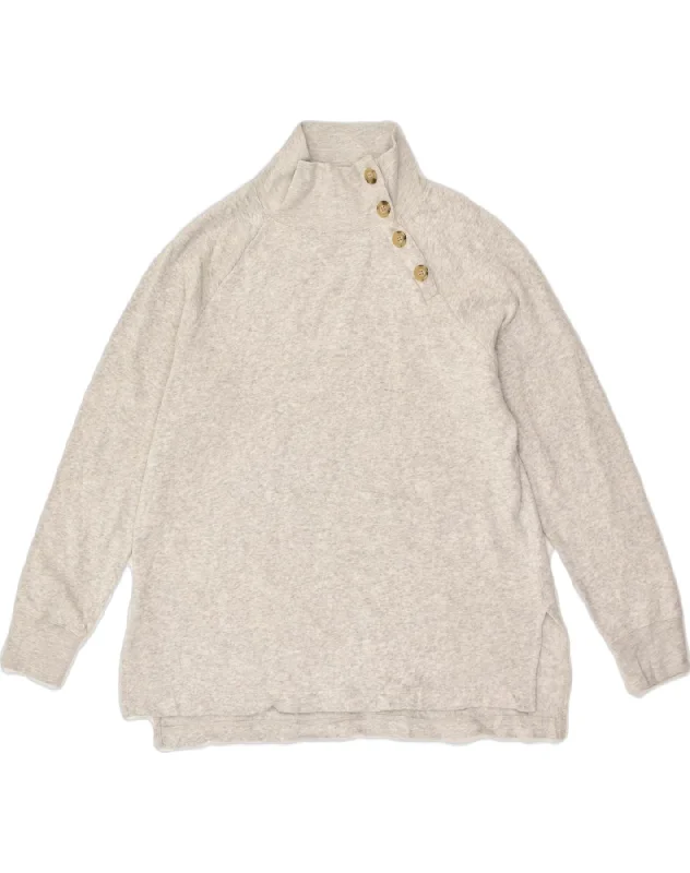 J. CREW Womens Button Neck Sweatshirt Jumper UK 14 Medium Grey Cotton Hoodie with Hem Lace Feminine Delicate J. CREW Womens Button Neck Sweatshirt Jumper UK 14 Medium Grey Cotton Hoodie with Hem Lace Feminine Delicate