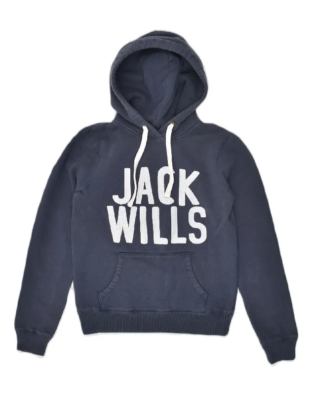 JACK WILLS Womens Graphic Hoodie Jumper UK 10 Small Navy Blue Cotton Hoodie with Print Artistic Unique JACK WILLS Womens Graphic Hoodie Jumper UK 10 Small Navy Blue Cotton Hoodie with Print Artistic Unique