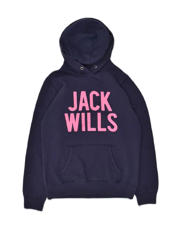 JACK WILLS Womens Graphic Hoodie Jumper UK 14 Medium Navy Blue Cotton Hoodie with Hem Lace Feminine Delicate JACK WILLS Womens Graphic Hoodie Jumper UK 14 Medium Navy Blue Cotton Hoodie with Hem Lace Feminine Delicate