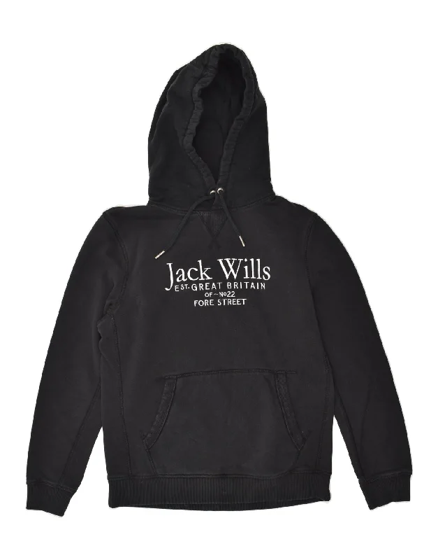 JACK WILLS Womens Graphic Hoodie Jumper UK 16 Large Black Cotton Hoodie with Elastic Cuffs Stretchable Comfortable JACK WILLS Womens Graphic Hoodie Jumper UK 16 Large Black Cotton Hoodie with Elastic Cuffs Stretchable Comfortable
