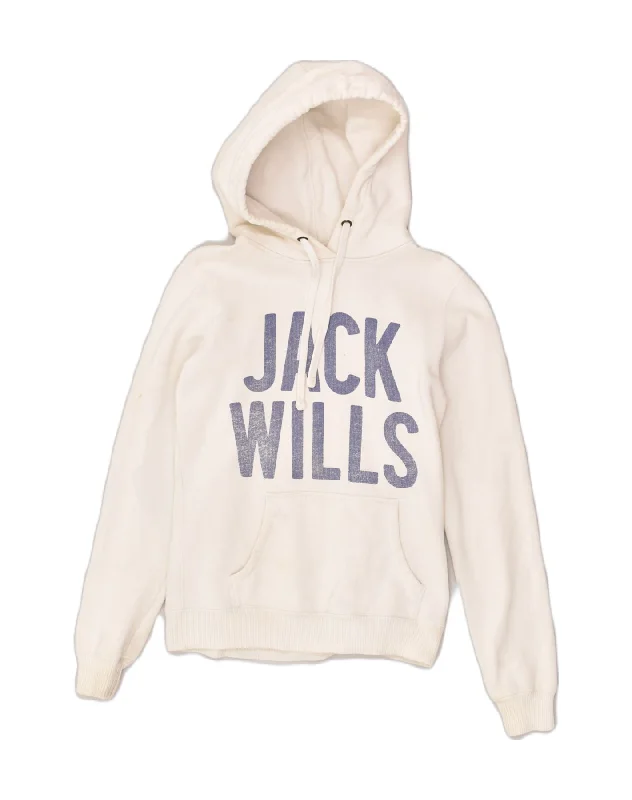 JACK WILLS Womens Graphic Hoodie Jumper UK 8 Small Off White Cotton Hoodie with Cuffed Sleeves Snug Secure JACK WILLS Womens Graphic Hoodie Jumper UK 8 Small Off White Cotton Hoodie with Cuffed Sleeves Snug Secure