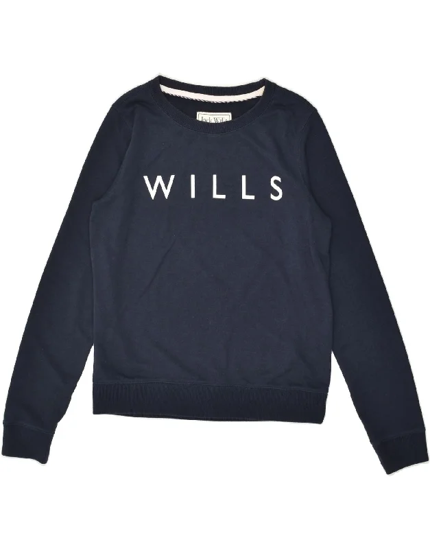 JACK WILLS Womens Graphic Sweatshirt Jumper UK 10 Small Navy Blue Cotton Hoodie with Puffed Sleeves Voluminous Trendy JACK WILLS Womens Graphic Sweatshirt Jumper UK 10 Small Navy Blue Cotton Hoodie with Puffed Sleeves Voluminous Trendy