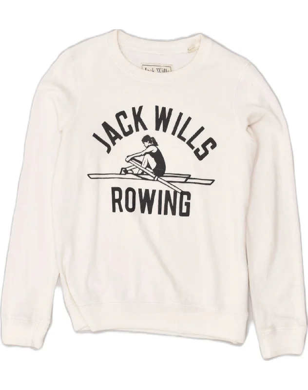 JACK WILLS Womens Graphic Sweatshirt Jumper UK 8 Small White Cotton Hoodie with Drop Shoulder Relaxed Streetwear JACK WILLS Womens Graphic Sweatshirt Jumper UK 8 Small White Cotton Hoodie with Drop Shoulder Relaxed Streetwear