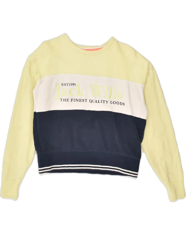JACK WILLS Womens Graphic Sweatshirt Jumper UK 8 Small Yellow Colourblock Hoodie with Magnetic Closure Innovative Modern JACK WILLS Womens Graphic Sweatshirt Jumper UK 8 Small Yellow Colourblock Hoodie with Magnetic Closure Innovative Modern