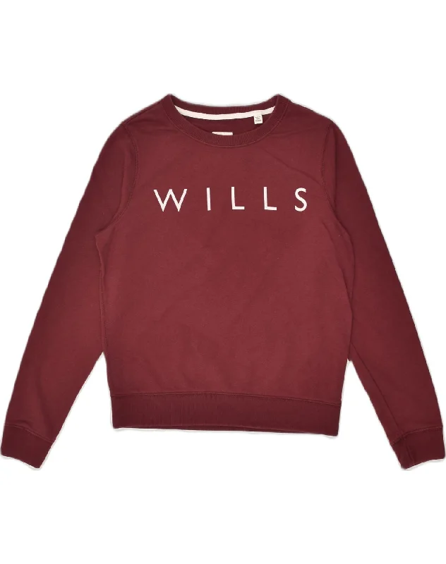 JACK WILLS Womens Loose Fit Graphic Sweatshirt Jumper UK 10 Small Maroon Hoodie with Patch Decorative Personalized JACK WILLS Womens Loose Fit Graphic Sweatshirt Jumper UK 10 Small Maroon Hoodie with Patch Decorative Personalized