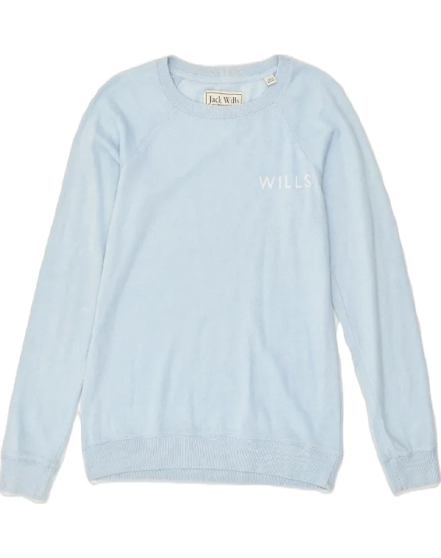 JACK WILLS Womens Sweatshirt Jumper UK 10 Small Blue Cotton Hoodie with Typography Text Message JACK WILLS Womens Sweatshirt Jumper UK 10 Small Blue Cotton Hoodie with Typography Text Message