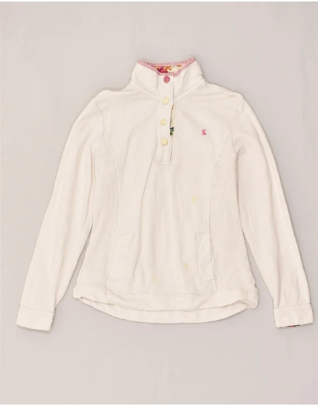 JOULES Womens Button Neck Sweatshirt Jumper UK 12 Medium White Cotton Hoodie with Slim Fit Tailored Modern JOULES Womens Button Neck Sweatshirt Jumper UK 12 Medium White Cotton Hoodie with Slim Fit Tailored Modern