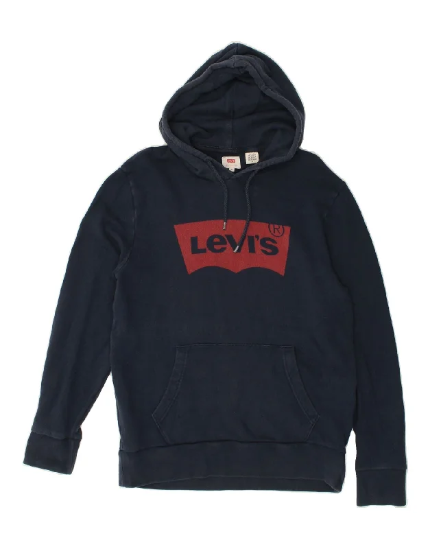 LEVI'S Womens Graphic Hoodie Jumper UK 14 Medium Navy Blue Hoodie with Oversized Fit Loose Comfortable LEVI'S Womens Graphic Hoodie Jumper UK 14 Medium Navy Blue Hoodie with Oversized Fit Loose Comfortable