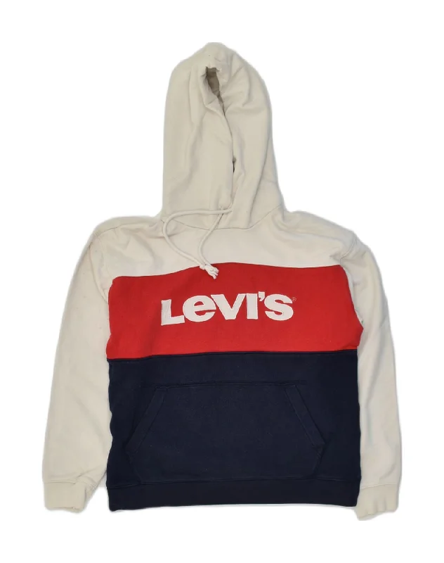 LEVI'S Womens Graphic Hoodie Jumper UK 8 XS White Colourblock Cotton Hoodie with Print Artistic Unique LEVI'S Womens Graphic Hoodie Jumper UK 8 XS White Colourblock Cotton Hoodie with Print Artistic Unique