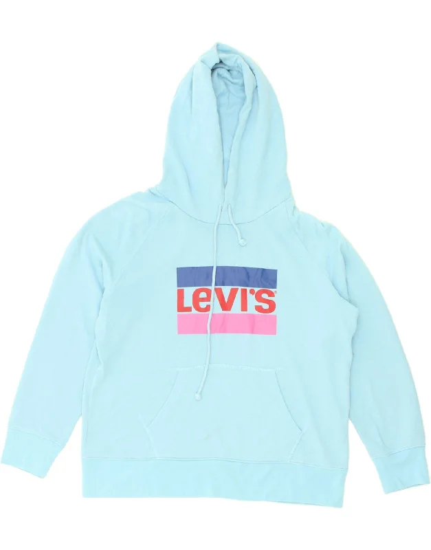LEVI'S Womens Oversized Graphic Hoodie Jumper UK 14 Medium Blue Cotton Hoodie with Rolled Sleeves Casual Relaxed LEVI'S Womens Oversized Graphic Hoodie Jumper UK 14 Medium Blue Cotton Hoodie with Rolled Sleeves Casual Relaxed
