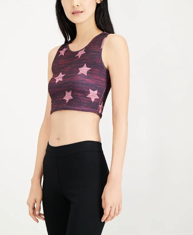 Juniors' Star-Print Sports Bra High-Cut Bra Design