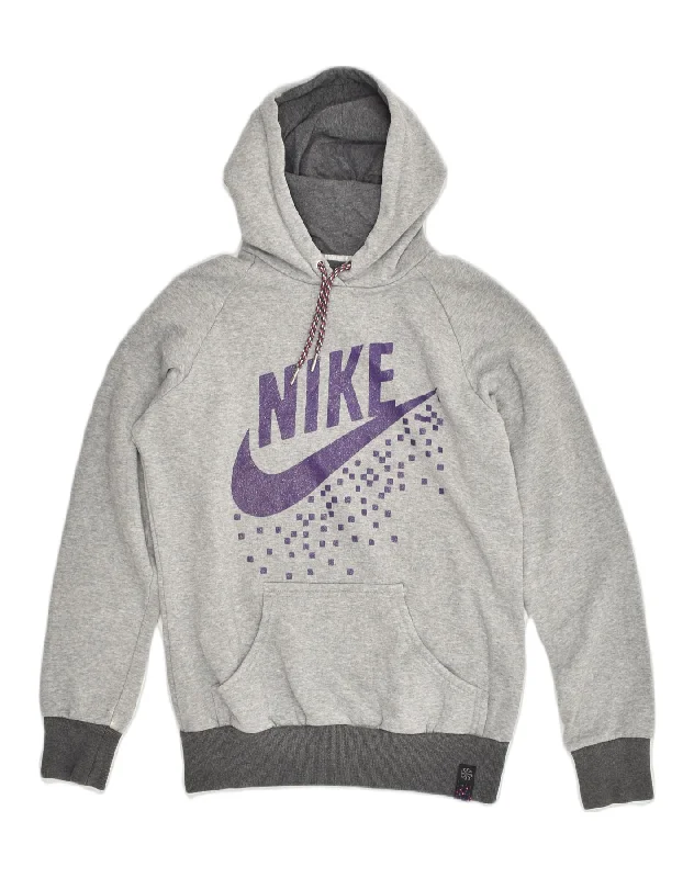 NIKE Womens Graphic Hoodie Jumper UK 12-14 Medium Grey Cotton Graphic Hoodie Design Print NIKE Womens Graphic Hoodie Jumper UK 12-14 Medium Grey Cotton Graphic Hoodie Design Print