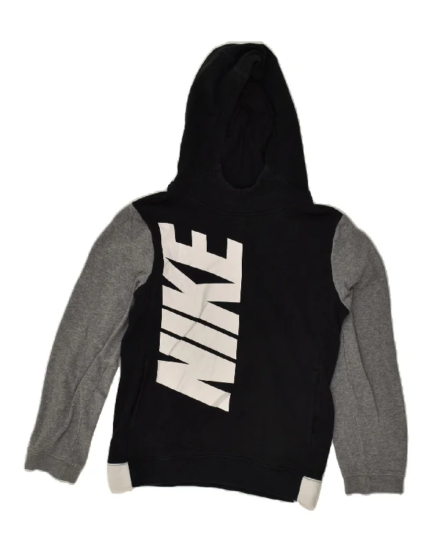 NIKE Womens Graphic Hoodie Jumper UK 14 Large Black Colourblock Cotton Hoodie with Fur Luxurious Winter NIKE Womens Graphic Hoodie Jumper UK 14 Large Black Colourblock Cotton Hoodie with Fur Luxurious Winter