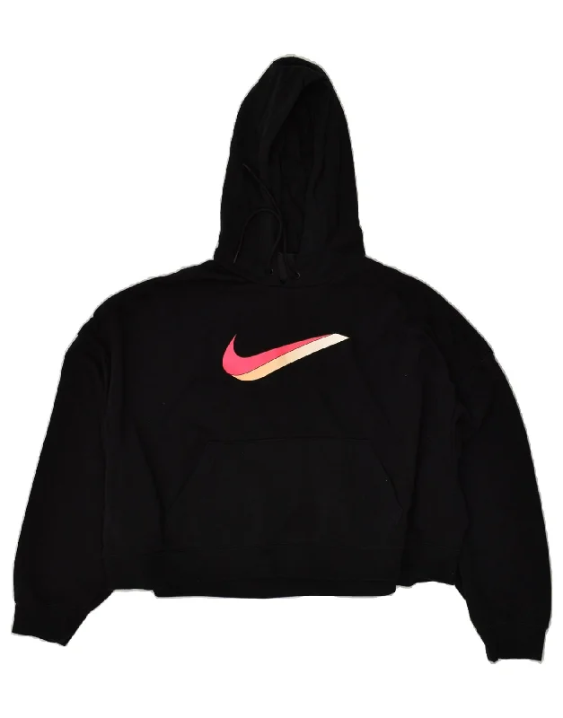NIKE Womens Graphic Hoodie Jumper UK 16 Large Black Cotton Hoodie with Metallic Shiny Futuristic NIKE Womens Graphic Hoodie Jumper UK 16 Large Black Cotton Hoodie with Metallic Shiny Futuristic