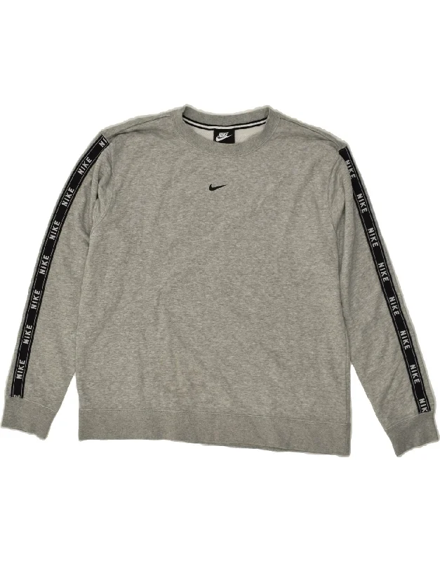 NIKE Womens Graphic Sweatshirt Jumper UK 14 Medium Grey Cotton Hoodie with Hem Drawcord Adjustable Customizable NIKE Womens Graphic Sweatshirt Jumper UK 14 Medium Grey Cotton Hoodie with Hem Drawcord Adjustable Customizable