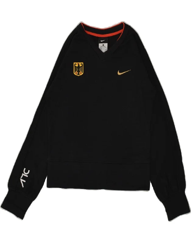 NIKE Womens Graphic Sweatshirt Jumper UK 4/6 XS Black Cotton Hoodie with Zipper Placket Modern Functional NIKE Womens Graphic Sweatshirt Jumper UK 4/6 XS Black Cotton Hoodie with Zipper Placket Modern Functional