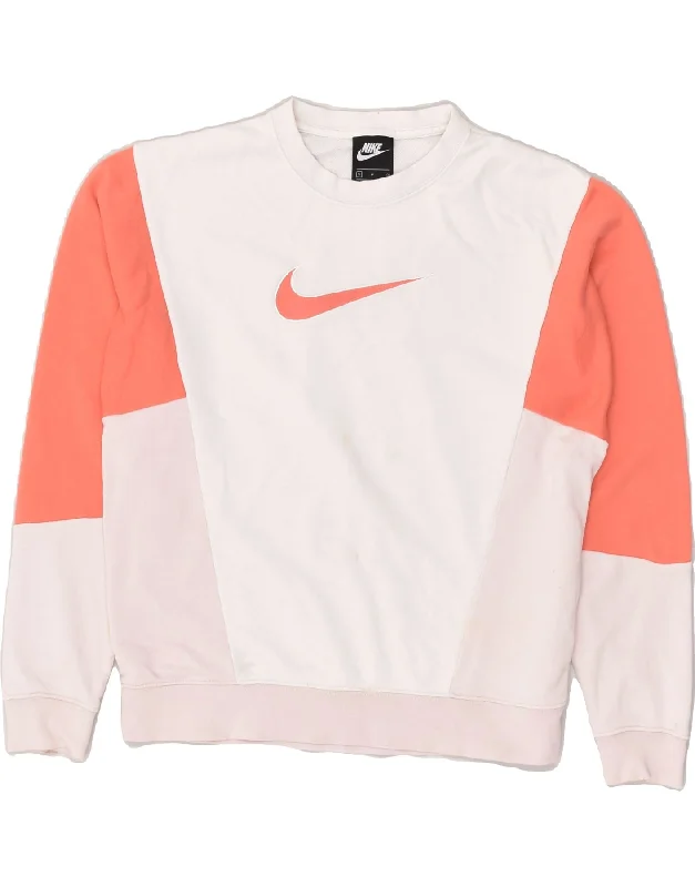 NIKE Womens Sweatshirt Jumper UK 10 Small White Colourblock Cotton Hoodie with Print Artistic Unique NIKE Womens Sweatshirt Jumper UK 10 Small White Colourblock Cotton Hoodie with Print Artistic Unique