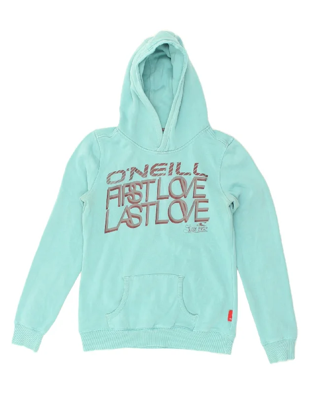 O'NEILL Womens Graphic Hoodie Jumper UK 12 Medium Turquoise Hoodie with Raglan Sleeves Sporty Comfortable O'NEILL Womens Graphic Hoodie Jumper UK 12 Medium Turquoise Hoodie with Raglan Sleeves Sporty Comfortable