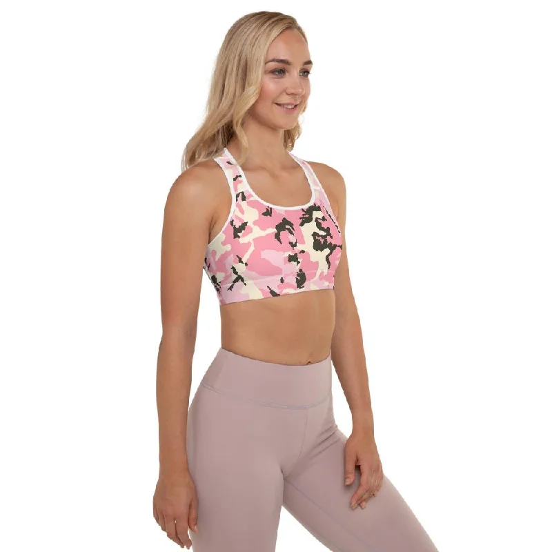 Pink Camo Women's Sports Bra, Army Military Print Padded Fitness Bra- Made in USA/EU Comfortable Active Bra Pink Camo Women's Sports Bra, Army Military Print Padded Fitness Bra- Made in USA/EU Comfortable Active Bra