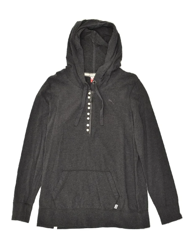 PUMA Womens Button Neck Hoodie Jumper UK 16 Large Grey Cotton Hoodie with Stripes Bold Sporty PUMA Womens Button Neck Hoodie Jumper UK 16 Large Grey Cotton Hoodie with Stripes Bold Sporty