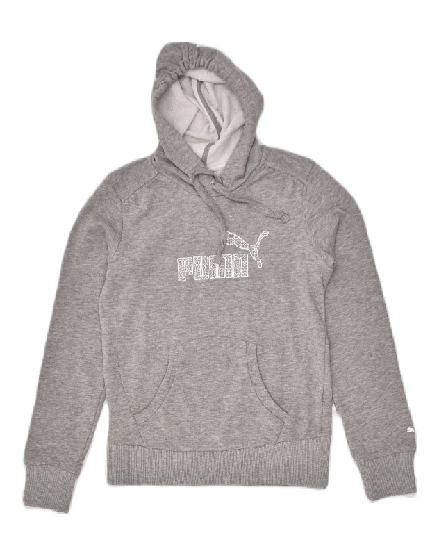 PUMA Womens Graphic Hoodie Jumper UK 10 Small Grey Cotton Hoodie with Pastel Soft Subtle PUMA Womens Graphic Hoodie Jumper UK 10 Small Grey Cotton Hoodie with Pastel Soft Subtle