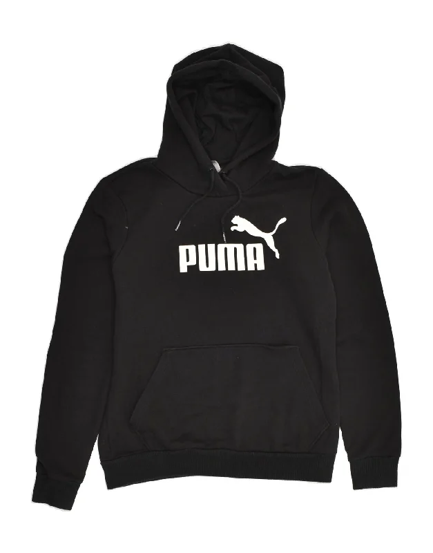 PUMA Womens Graphic Hoodie Jumper UK 12 Medium Black Cotton Hoodie with Hem Raw Edge Edgy Unfinished PUMA Womens Graphic Hoodie Jumper UK 12 Medium Black Cotton Hoodie with Hem Raw Edge Edgy Unfinished