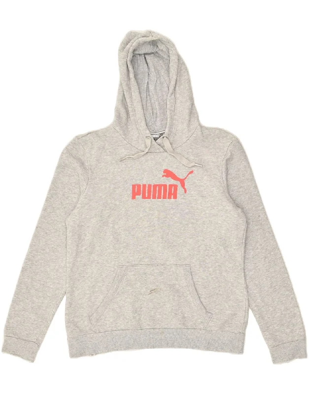 PUMA Womens Graphic Hoodie Jumper UK 14 Large Grey Cotton Hoodie with Drawstring Waist Adjustable Fitted PUMA Womens Graphic Hoodie Jumper UK 14 Large Grey Cotton Hoodie with Drawstring Waist Adjustable Fitted