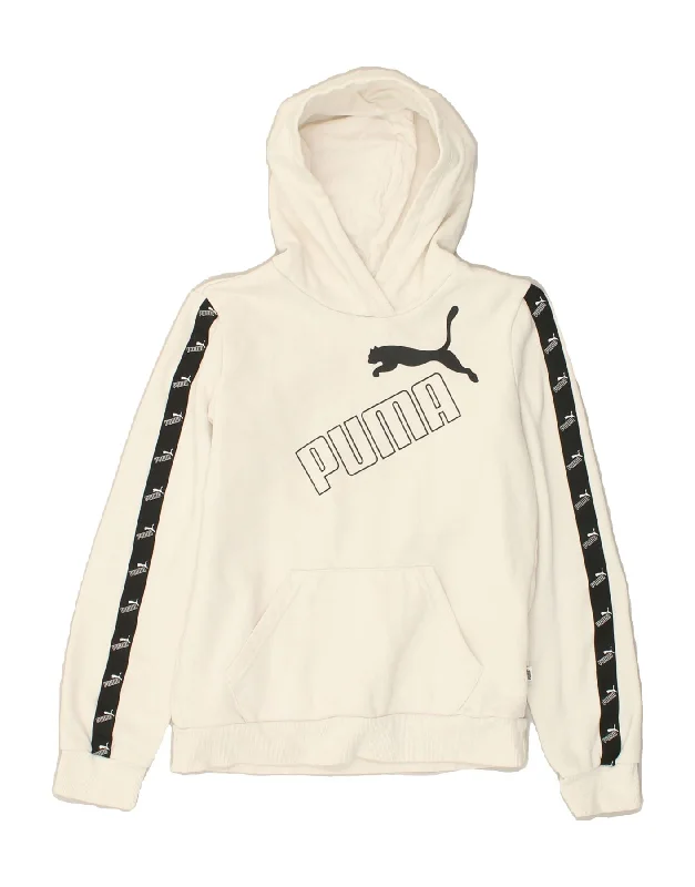 PUMA Womens Graphic Hoodie Jumper UK 6 XS Off White Cotton Hoodie with High Neck Warm Protective PUMA Womens Graphic Hoodie Jumper UK 6 XS Off White Cotton Hoodie with High Neck Warm Protective