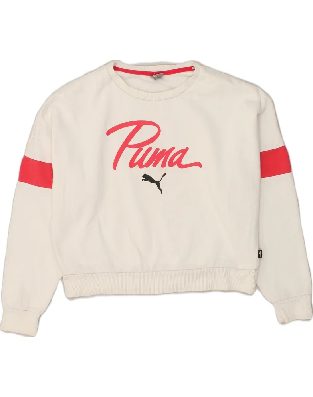PUMA Womens Oversized Crop Sweatshirt Jumper UK 14 Medium White Oversized Hoodie Comfort Casual PUMA Womens Oversized Crop Sweatshirt Jumper UK 14 Medium White Oversized Hoodie Comfort Casual