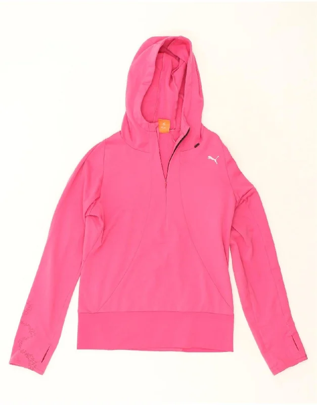 PUMA Womens Zip Neck Hoodie Jumper UK 8 Small Pink Polyester Hoodie with Button Classic Timeless PUMA Womens Zip Neck Hoodie Jumper UK 8 Small Pink Polyester Hoodie with Button Classic Timeless