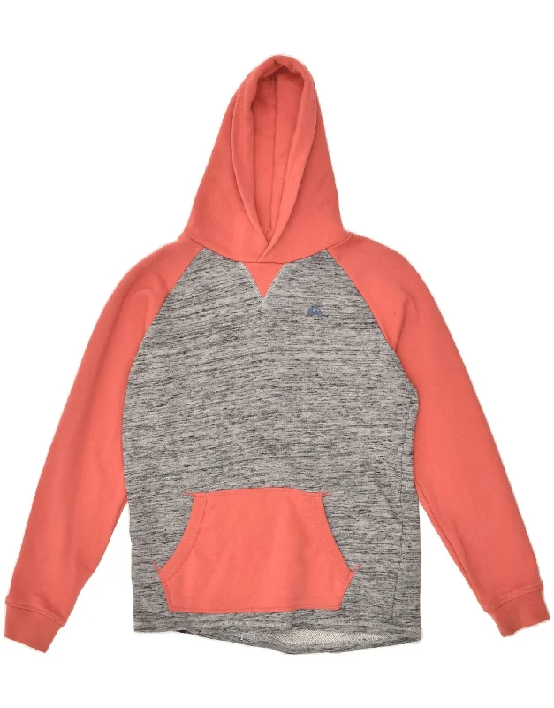 QUIKSILVER Womens Hoodie Jumper UK 14 Large Grey Colourblock Cotton Hoodie with Cuffed Sleeves Snug Secure QUIKSILVER Womens Hoodie Jumper UK 14 Large Grey Colourblock Cotton Hoodie with Cuffed Sleeves Snug Secure