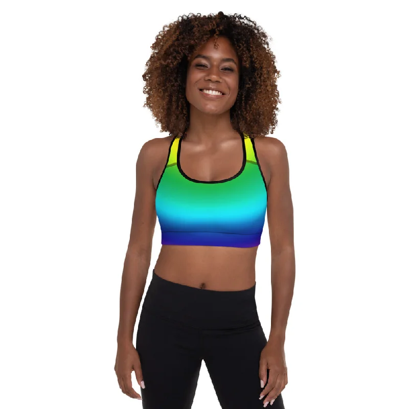 Radial Rainbow Ombre Fitness Bra, Women's Padded Gym Fitness Sports Bra- Made in USA/EU Wireless Push-Up Bra Radial Rainbow Ombre Fitness Bra, Women's Padded Gym Fitness Sports Bra- Made in USA/EU Wireless Push-Up Bra