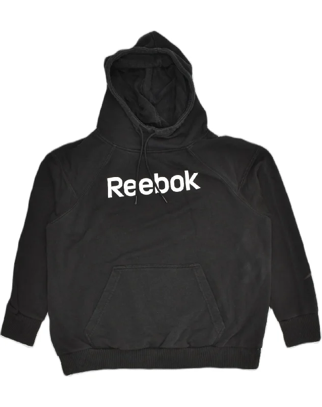 REEBOK Womens Graphic Hoodie Jumper UK 14 Medium Black Cotton Hoodie with Contrast Stitching Detailed Premium REEBOK Womens Graphic Hoodie Jumper UK 14 Medium Black Cotton Hoodie with Contrast Stitching Detailed Premium