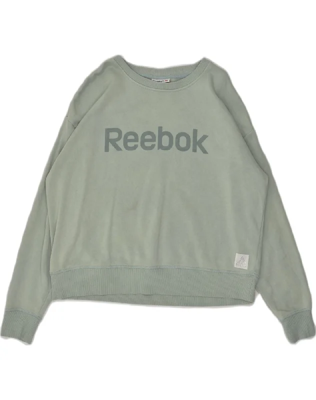 REEBOK Womens Graphic Sweatshirt Jumper UK 18 XL Green Hoodie with High-Low Hem Asymmetrical Trendy REEBOK Womens Graphic Sweatshirt Jumper UK 18 XL Green Hoodie with High-Low Hem Asymmetrical Trendy