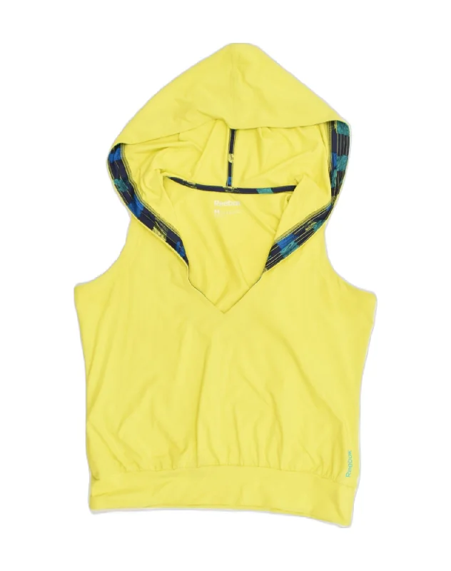 REEBOK Womens Sleeveless Hoodie Jumper UK 14 Medium Yellow Polyamide Hoodie with Snap Buttons Easy Quick REEBOK Womens Sleeveless Hoodie Jumper UK 14 Medium Yellow Polyamide Hoodie with Snap Buttons Easy Quick