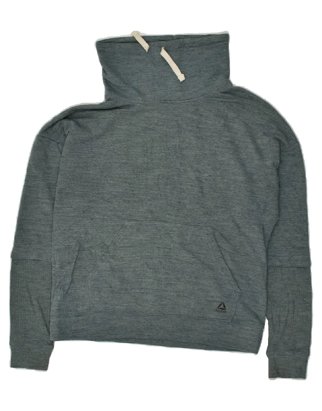 REEBOK Womens Sweatshirt Jumper UK 14 Medium Grey Cotton Hoodie with Mesh Breathable Sporty REEBOK Womens Sweatshirt Jumper UK 14 Medium Grey Cotton Hoodie with Mesh Breathable Sporty