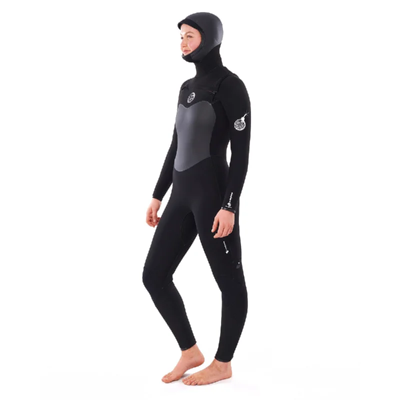 Rip Curl Women's Flashbomb 6/4mm Hooded Chest Zip Wetsuit Hoodie with Hem Applique Textured Unique Rip Curl Women's Flashbomb 6/4mm Hooded Chest Zip Wetsuit Hoodie with Hem Applique Textured Unique