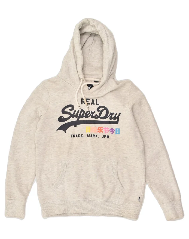 SUPERDRY Womens Graphic Hoodie Jumper UK 12 Medium Grey Cotton Hoodie with High Neck Warm Protective SUPERDRY Womens Graphic Hoodie Jumper UK 12 Medium Grey Cotton Hoodie with High Neck Warm Protective