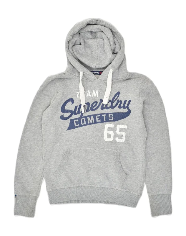 SUPERDRY Womens Graphic Hoodie Jumper UK 6 XS Grey Cotton Hoodie with Lace Feminine Delicate SUPERDRY Womens Graphic Hoodie Jumper UK 6 XS Grey Cotton Hoodie with Lace Feminine Delicate